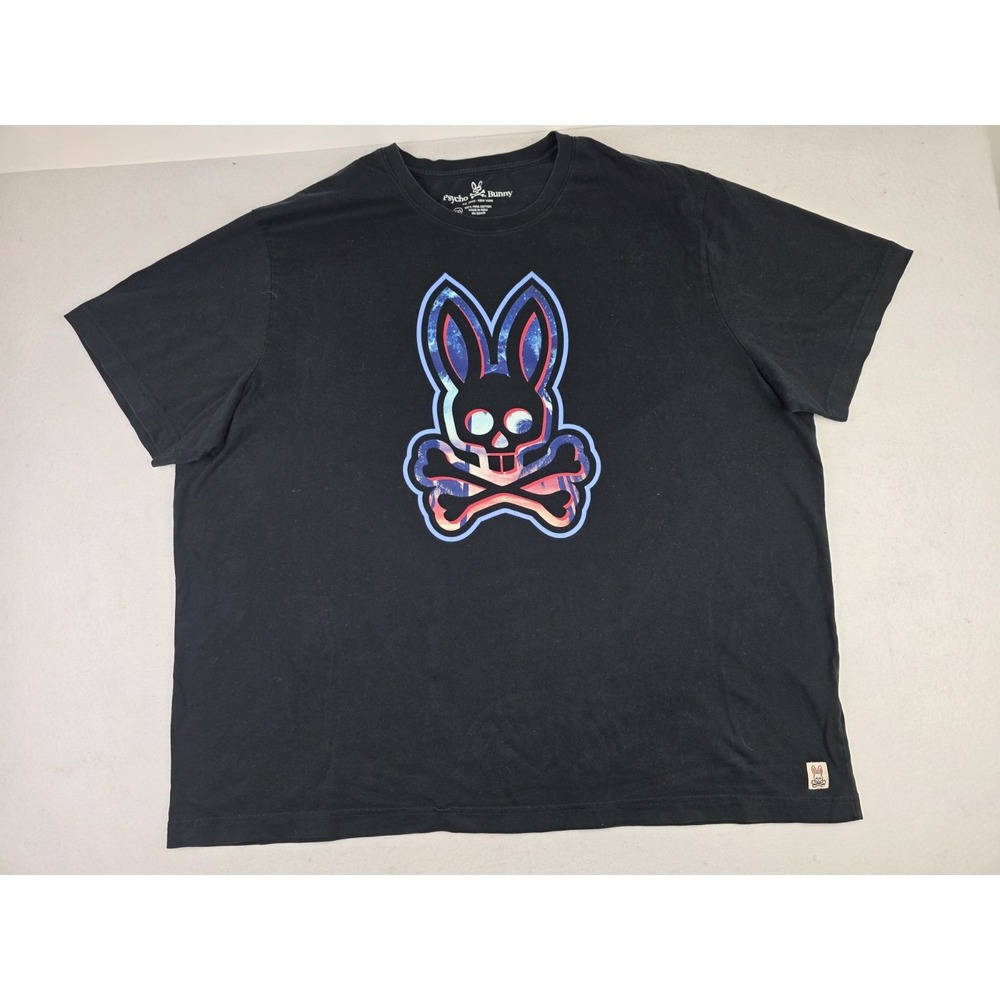 Men's Psycho Bunny Graphic Tee Shirt Black 4XL Pima Cotton Skull Palm Trees